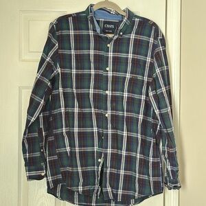 Men's Chaps Plaid Button Down Shirt Easy Care Size Large L